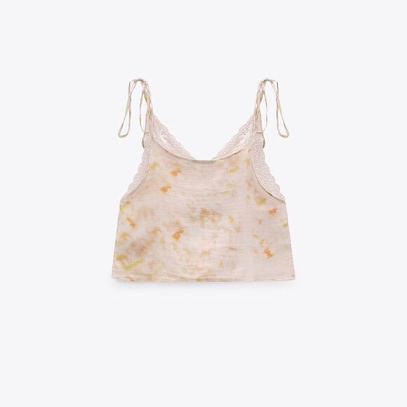 Zara NWT Women’s Pink Embroidered Tie Dye Sleeveless Boho Cami Crop Top Size L - Picture 6 of 12